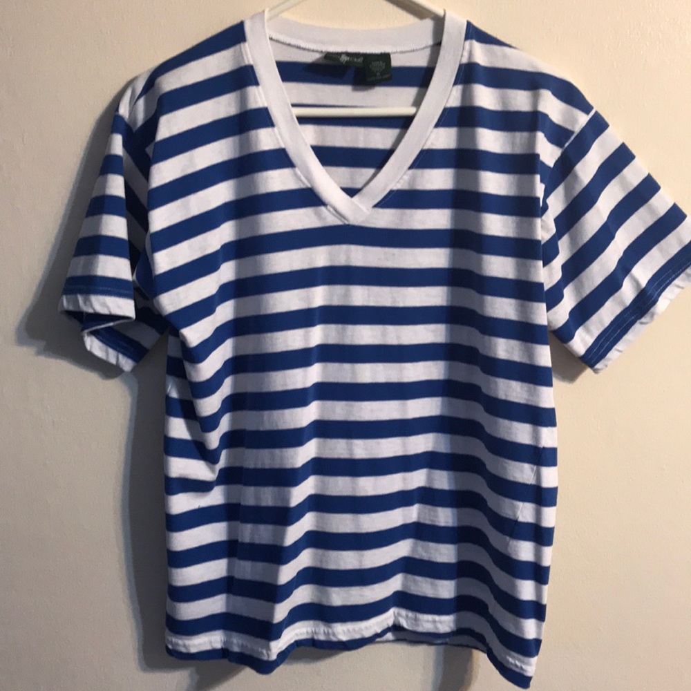 Hunt Club Blue & White stripe V-neck Tee small